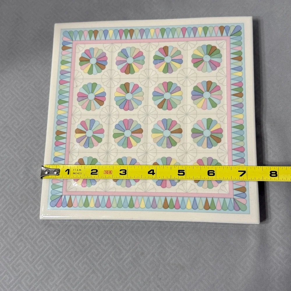 Vtg Ceramic Dresden Plate Quilt Pattern Tile Trivet Wall Hanging Pastel Colors